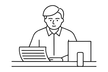A man writes news line art vector illustration