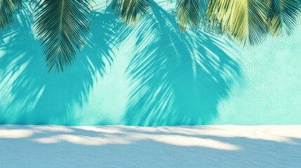 A wall with palm trees and a blue background