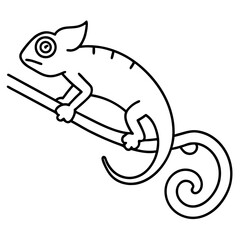 Minimalist Chameleon Climbing Branch Vector Art