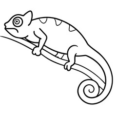 Fototapeta premium Minimalist Chameleon Climbing Branch Vector Art