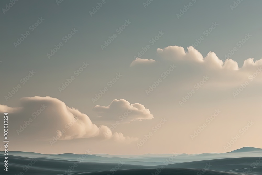 Poster soft gradient colors in tranquil landscape with floating clouds