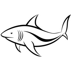 Fototapeta premium Stylized Black Shark Line Art on White Vector