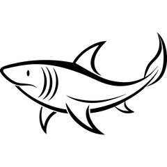 Stylized Black Shark Line Art on White Vector