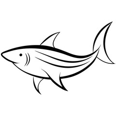 Stylized Black Shark Line Art on White Vector