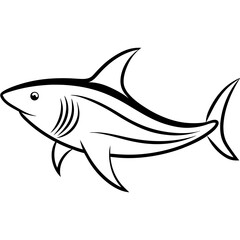 Stylized Black Shark Line Art on White Vector