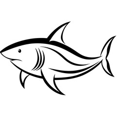 Stylized Black Shark Line Art on White Vector