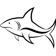 Fototapeta premium Stylized Black Shark Line Art on White Vector