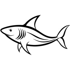 Stylized Black Shark Line Art on White Vector