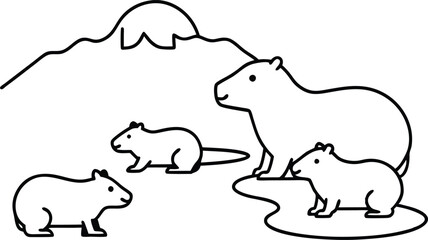River Day with Capybara Family in Relaxing Vector Designs

