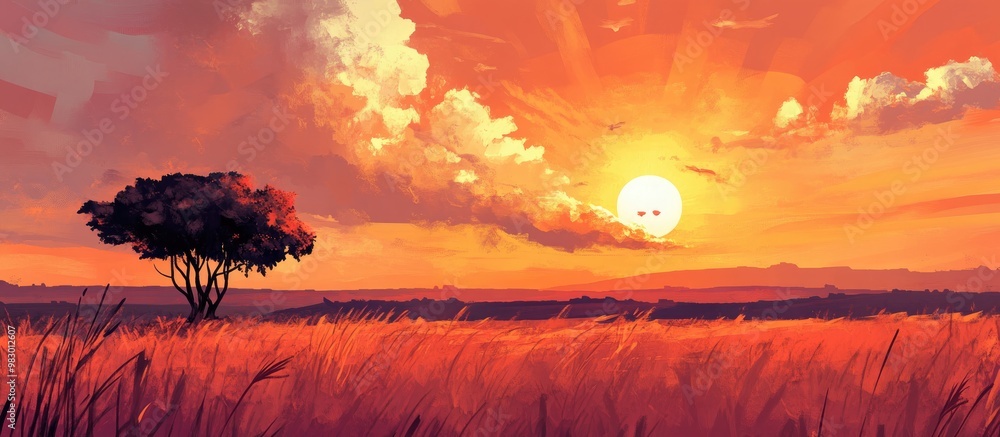 Poster panoramic view of a cloudy sky during sunset suitable for use as a background image 16 9 aspect rati