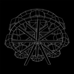 Ferris wheel spinning amusement park. Wireframe low poly mesh vector illustration.