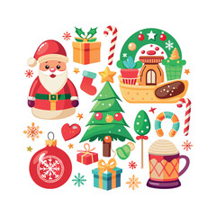 Set of Christmas ornament decoration vector art illustration on a white background