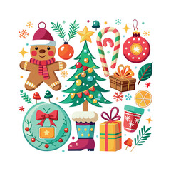 Set of Christmas ornament decoration vector art illustration on a white background