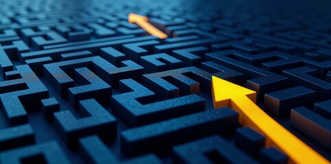 A modern maze with walls and a arrow tracing the solution path. The image conveys themes of problem-solving, strategic thinking, and finding the way out