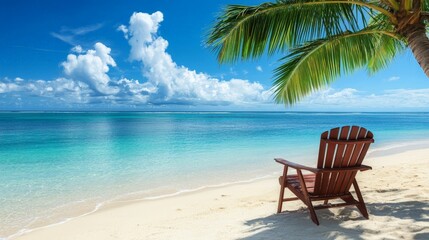 A beach chair is sitting on the sand next to the ocean