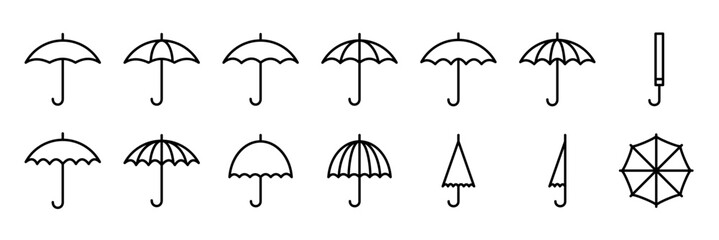 umbrella icon set line style for website collection with white background