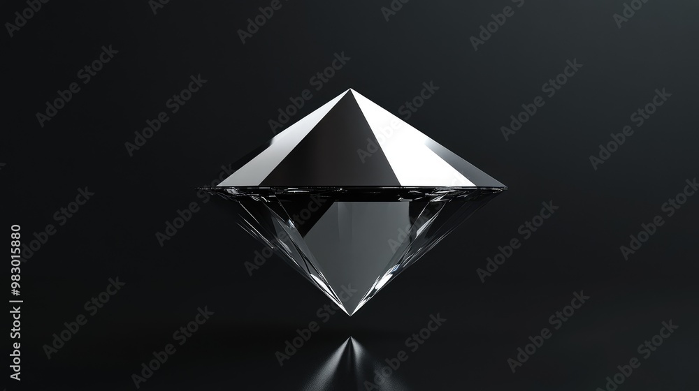 Poster a reflective 3d diamond-shaped structure suspended in a minimalistic black void.