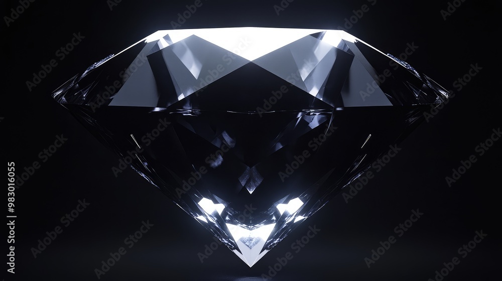 Poster a reflective 3d diamond-shaped structure suspended in a minimalistic black void.