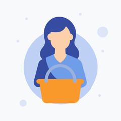 A woman is holding a shopping bag and looking at a laptop. Concept of productivity and multitasking, as the woman is able to manage her shopping and work responsibilities simultaneously