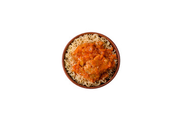 Rice noodles with fish and sauce, salt and spices