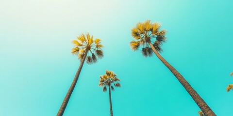 Obraz premium Three palm trees are standing tall in the sky