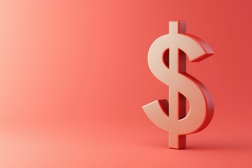 Obraz premium A 3D rendered dollar sign on a vibrant coral background, symbolizing finance, wealth, and economic growth.