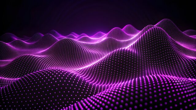 Technology modern background with connected dots on 3D wave landscape. Data science, particles, digital world, virtual reality, cyberspace, metaverse concept. . dots connected on the background 