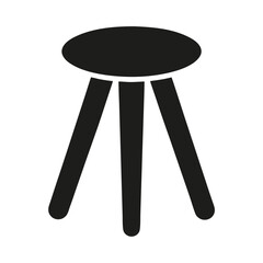 a flat stool with three legs, vector silhouette, isolated white background, 