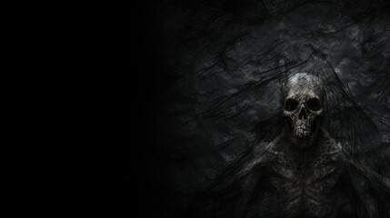 Scary wall background with skull bones on the wall, horror texture for background