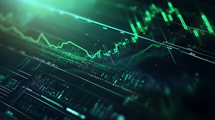 Naklejka premium Futuristic Neon Data Visualization: Dynamic Financial Analytics and Technological Insights with Glowing Abstract Grid Patterns