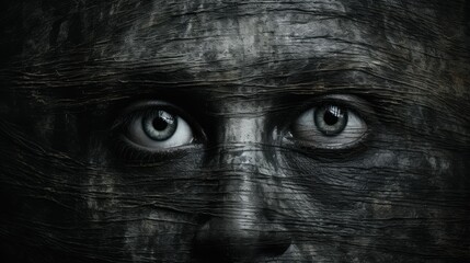 Obraz premium Scary wall background with sinister eyes, horror texture for background