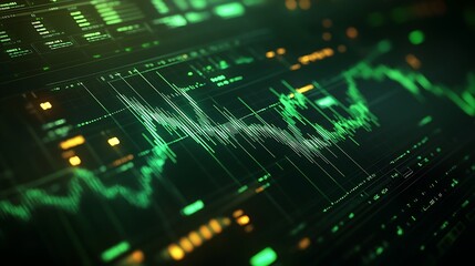 Obraz premium Futuristic Neon Data Visualization: Dynamic Financial Analytics and Technological Insights with Glowing Abstract Grid Patterns
