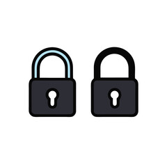 Fototapeta premium a Locked and unlocked lock icon, vector silhouette, isolated white background, 