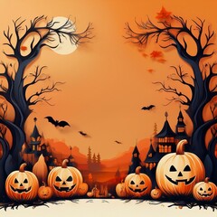 halloween pumpkin background,  Halloween background in flat design for invitation card