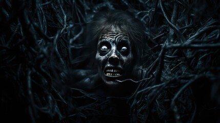 Scary wall background with sinister eyes, horror texture for background