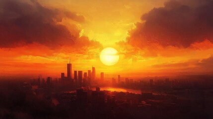 Fototapeta premium a breathtaking sunset with warm tones, casting a golden glow over a serene landscape