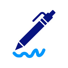 pen icon, signature symbol, blue and white colors, writing approval, document validation, professional style, modern design, clean layout, blue pen, signature confirmation