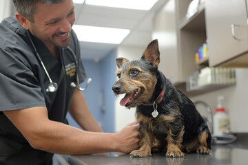 Veterinarian Examining Golden Retriever with Compassionate Care