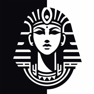 egypt god full-face silhouette isolated on black and white background