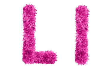 letter L made from New Year's tinsel, isolated Christmas tinsel, tinsel garland