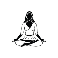 a Young woman is meditating girl sits in a lotus position and meditates, Vector silhouette, on an isolated white background  