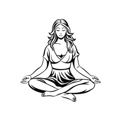 a Young woman is meditating girl sits in a lotus position and meditates, Vector silhouette, on an isolated white background  