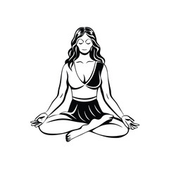 a Young woman is meditating girl sits in a lotus position and meditates, Vector silhouette, on an isolated white background  
