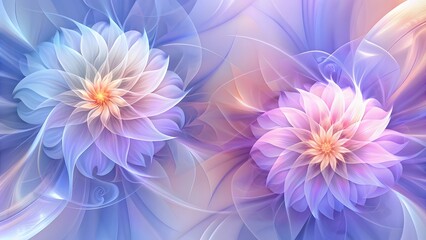 Obraz premium Three abstract botanical wall art panels in blue and orange with translucent flowers. Wall art panels with abstract botanical designs