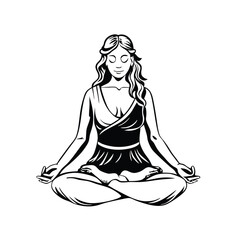 a Young woman is meditating girl sits in a lotus position and meditates, Vector silhouette, on an isolated white background  