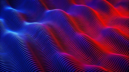 Three-dimensional render of red wavy pattern. Red waves abstract the background texture. Print, painting, design, fashion. Line concept. Wave concept. Modern Colourful  background
