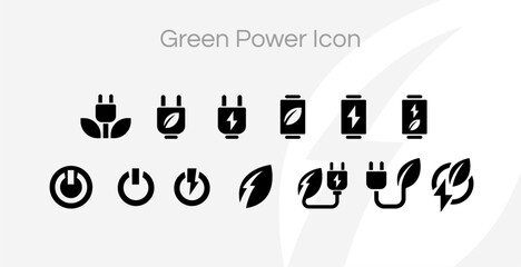 Fototapeta na wymiar Green electricity and battery for sustainable power energy icon set