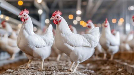 Fototapeta premium White Chickens at Poultry House