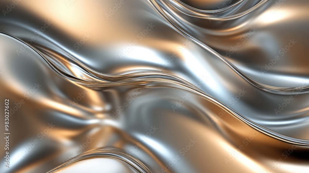 Aufkleber abstract 3d metallic waves flowing smoothly, creating dynamic reflections.