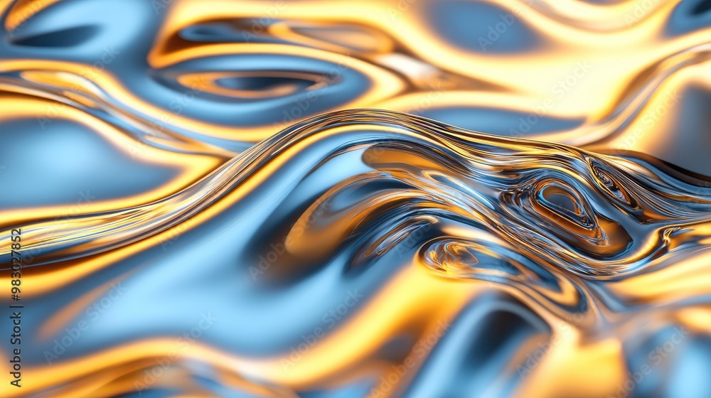 Aufkleber abstract 3d metallic waves flowing smoothly, creating dynamic reflections.